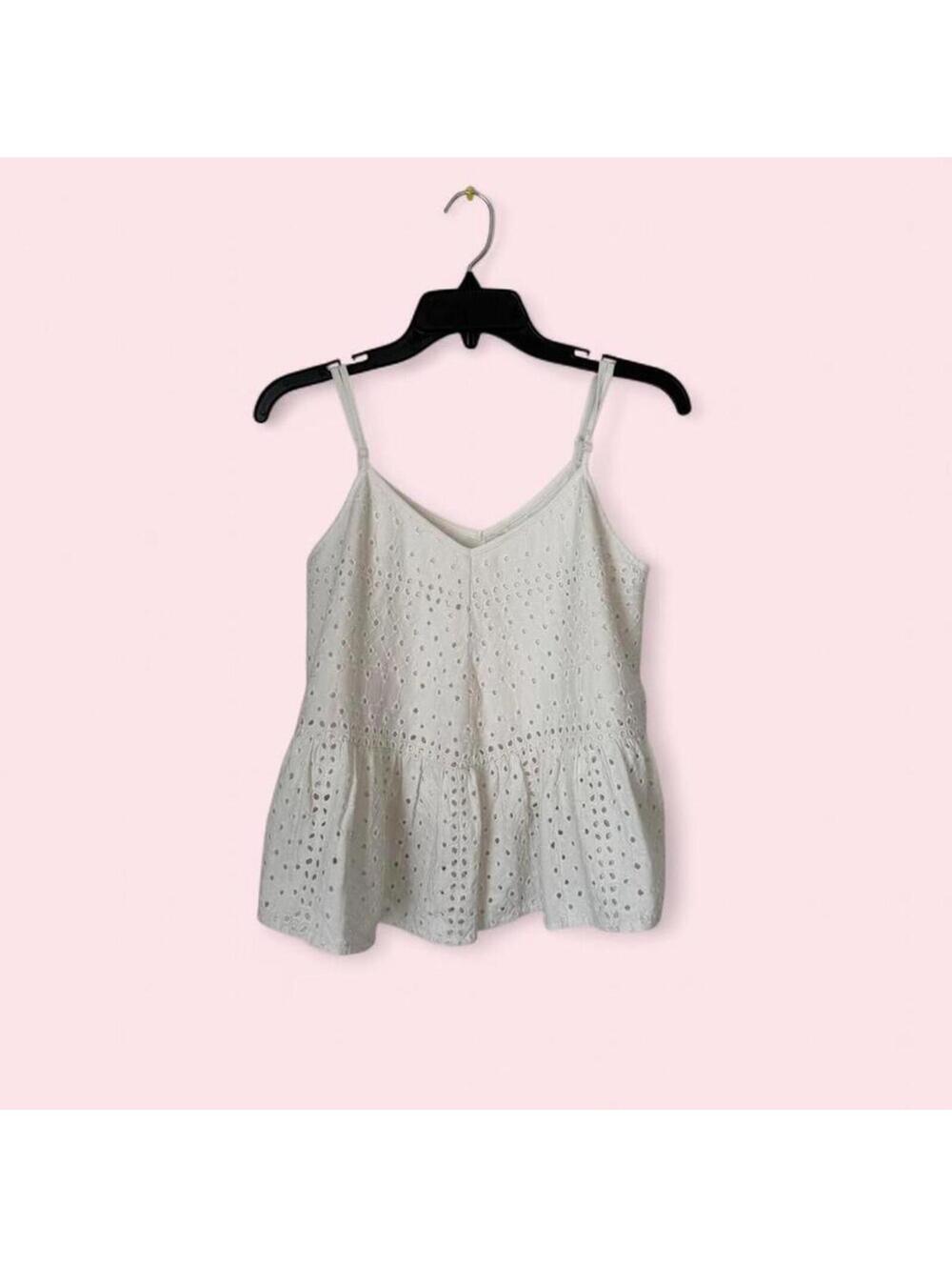 Women's White Anthropologie Dede Eyelet Swing Tank S SMALL